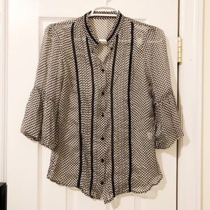 Sheer black & white Polka Dot button down blouse